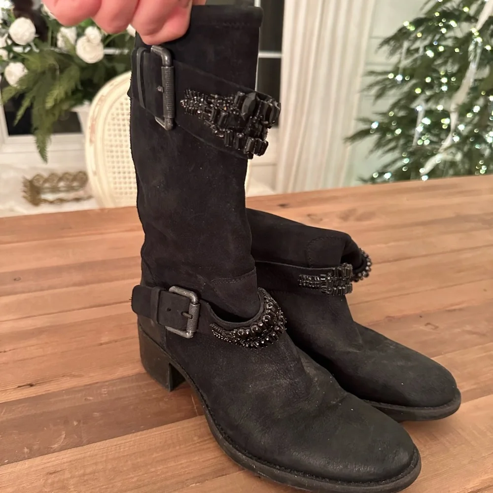 Vera Wang Lavender Cameron Leather with Rhinestones Biker Boots - Picture 5 of 9